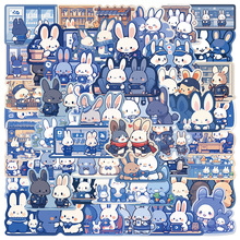 50张蓝色系兔子贴纸笔记本电脑手账本手机壳保温杯跨境装饰贴画