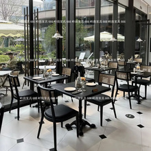 法式餐厅实木桌椅组合复古咖啡厅甜品店酒吧小方桌商用咖啡店餐桌