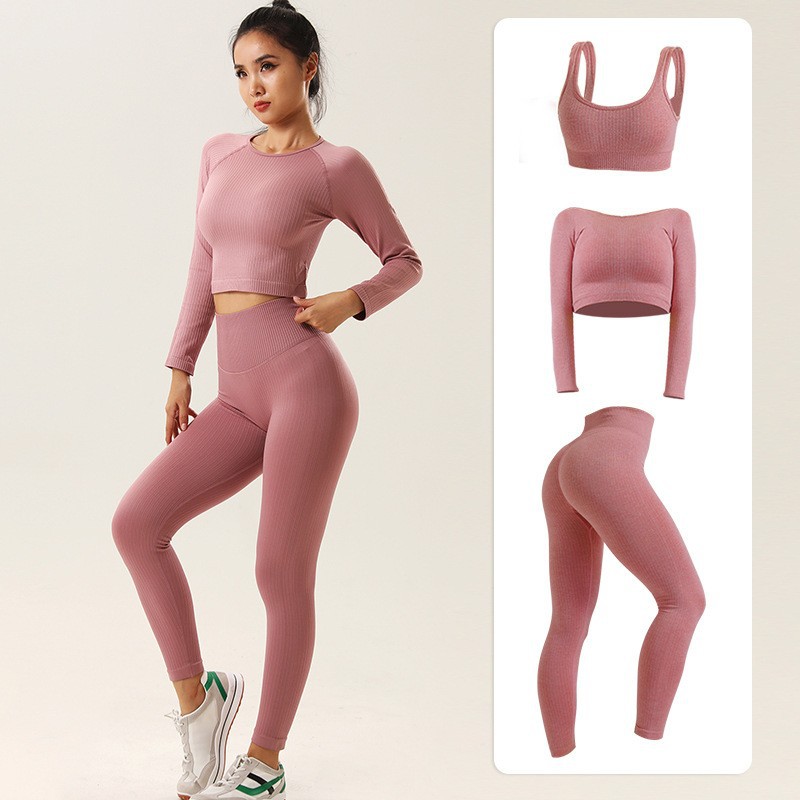 Processing Customized Quick-Drying Seamless Yoga Clothes Long-Sleeve Suit Women's Fitness Clothes Yoga Exercise Top High Waist Yoga Pants