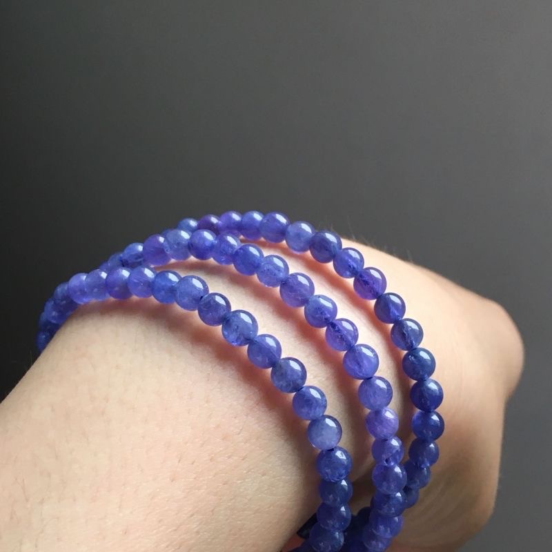 天然坦桑石三圈手链坦桑尼亚蓝宝石海洋之心手串堇青石坦桑类饰品