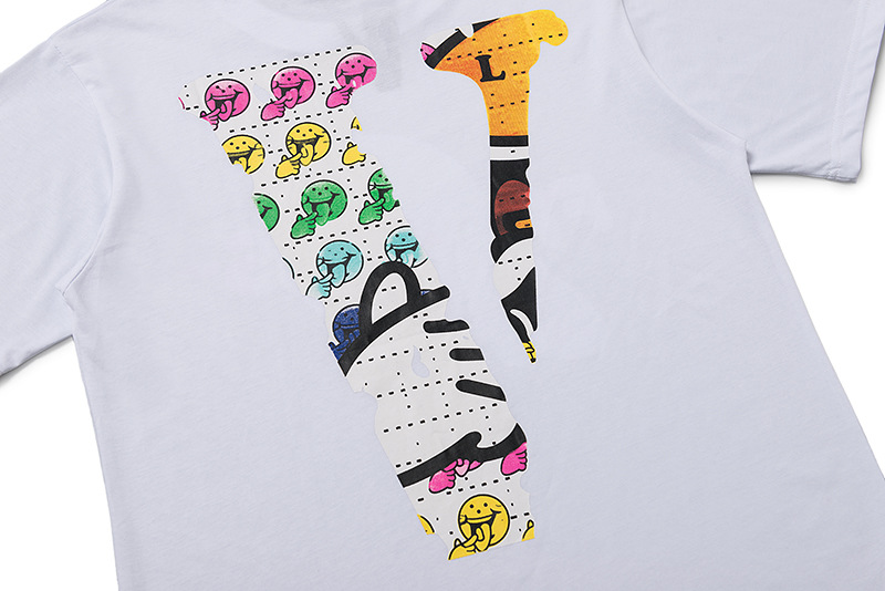 欧美潮牌vlone x friends联名短袖街头彩虹笑脸宽松男女情侣t恤衫