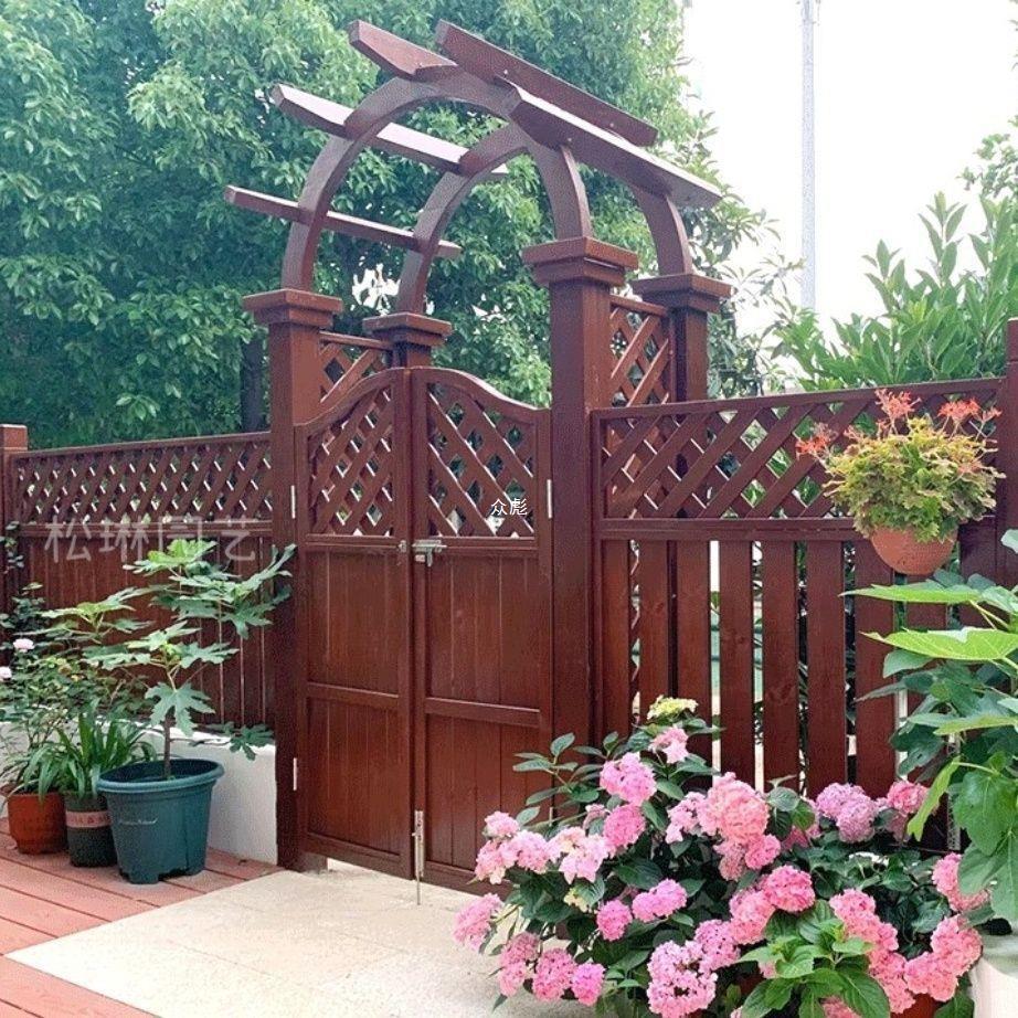 木拱门花架爬藤架户外防腐木庭院门花园双开门碳化栅栏门乔迁同学