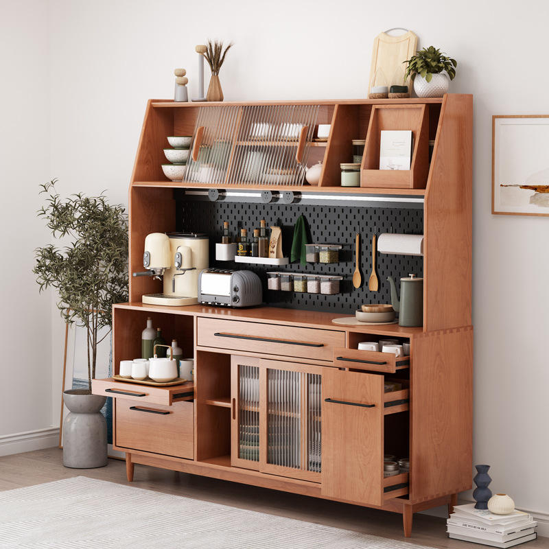 北欧实木餐边柜家用厨房橱柜洞洞板咖啡茶水柜日式靠墙储物收纳柜