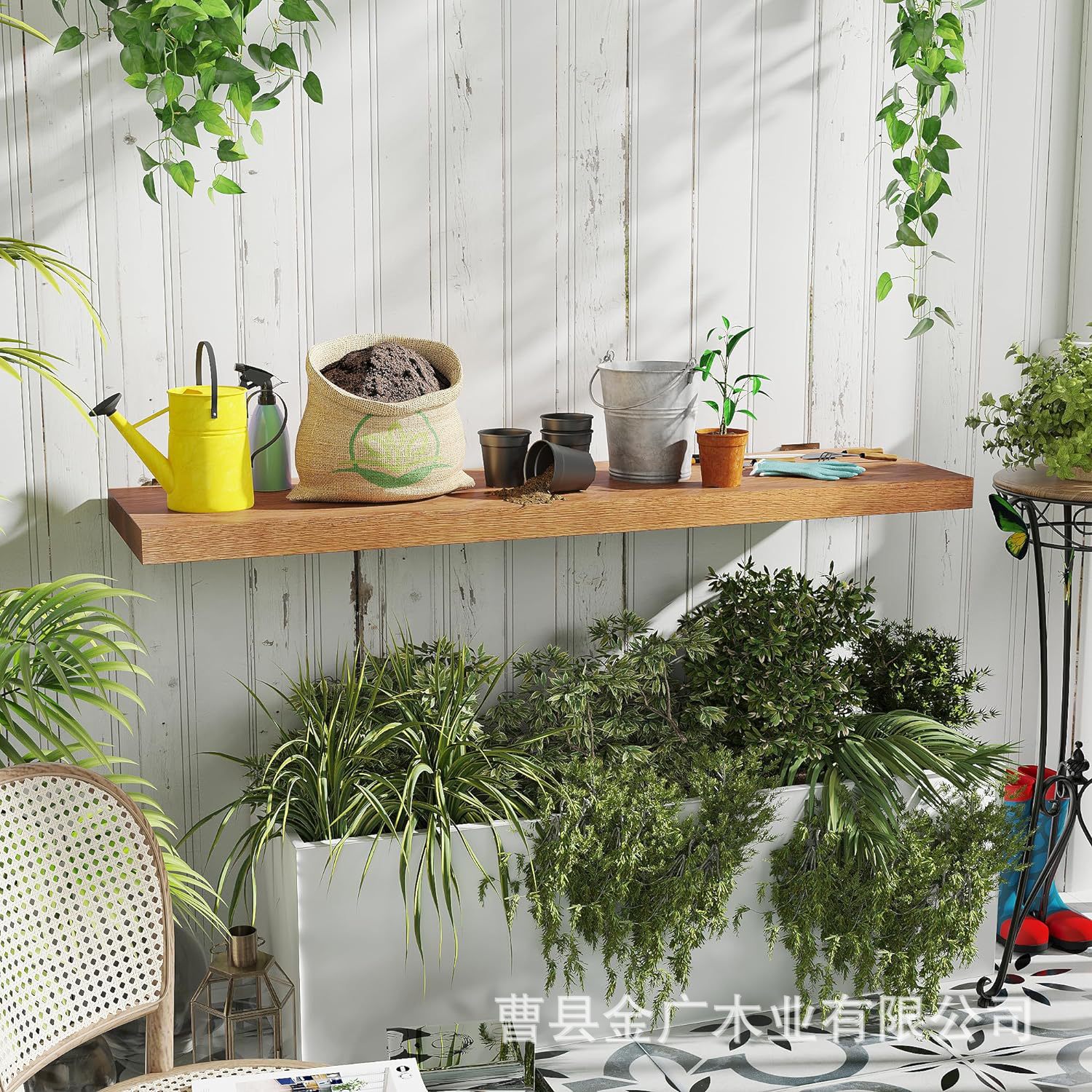 橡木置物架客厅墙上浮动货架木板花架绿植装饰架电视架实木储物架