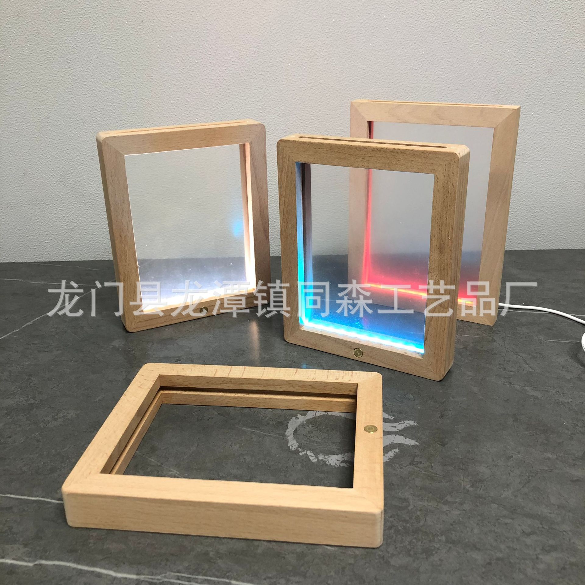 Solid Wood Luminous Photo Frame 3d Small Night Lamp Photo Frame Diy Wooden Photo Frame Acrylic Led Light Creative Leaf Carving Photo Frame