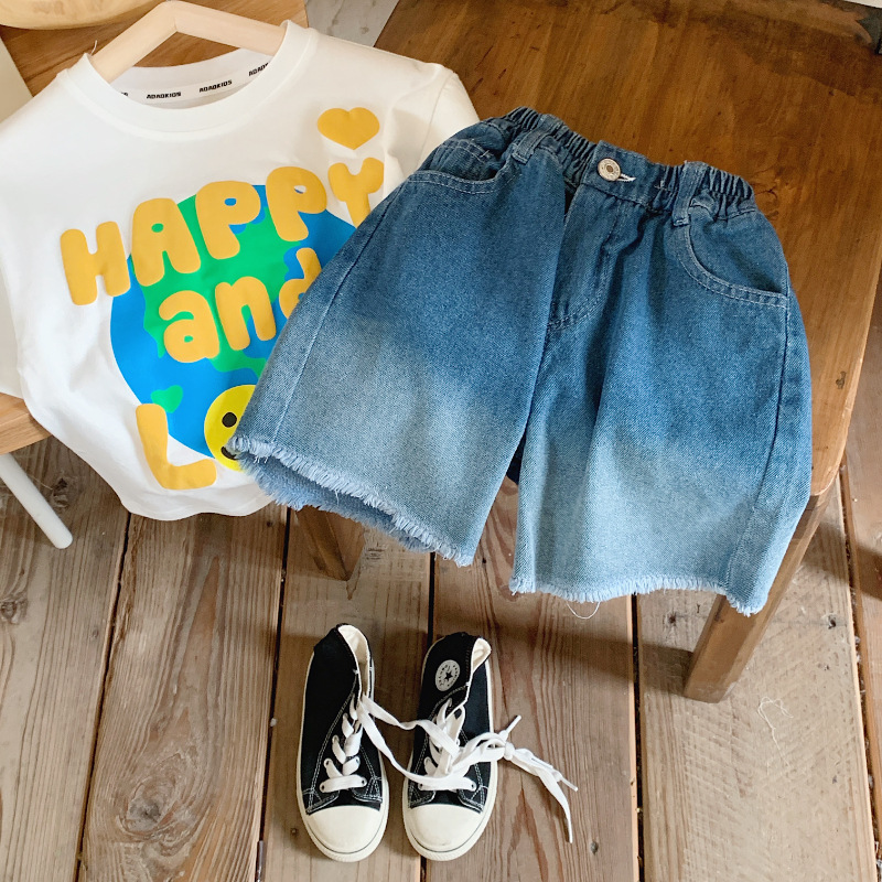 Tone Gradient Color Children's Shorts 2023 Summer New Korean Style Fashionable Boys' Cropped Pants Baby Jeans