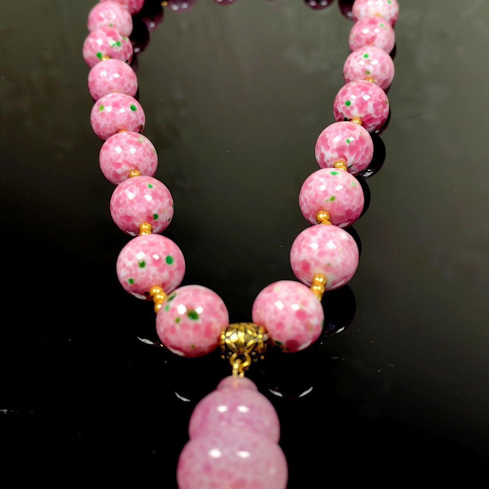 青岛 中古vintage琉璃小葫芦青蛙皮新琉璃毛衣链琉璃红色套装珍