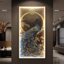 过道玄关装饰画烤瓷镶钻带灯光挂画铝合金边框现代轻奢居家饰品