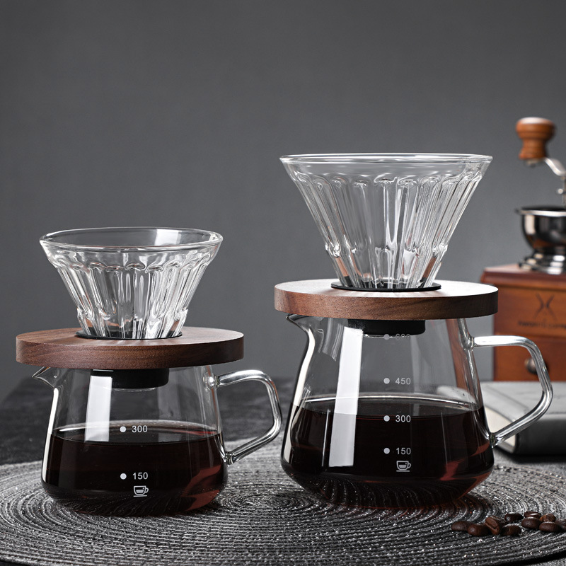 Glass Coffee Sharing Pot Coffee Set Glass Coffee Funnel Coffee Filter Paper Walnut Tray Silicone Funnel Filter Cup