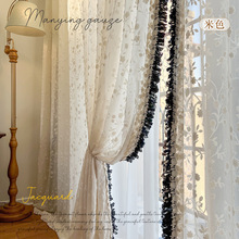 曼影纱 法式浪漫美式复古重工浮雕窗纱花边窗纱帘 米色/白色