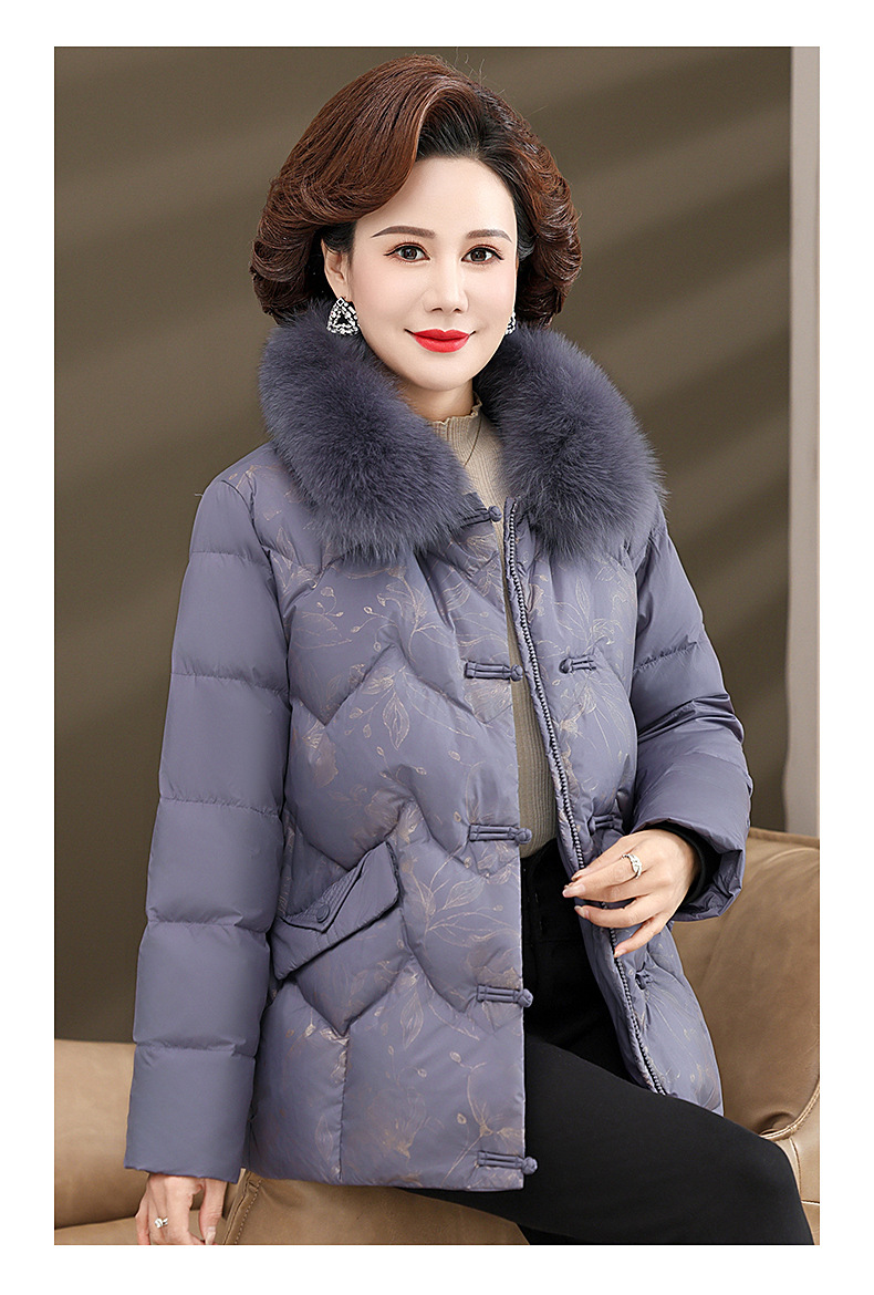 中老年妈妈装棉服棉衣加绒加厚大毛领印花气质保暖外套40岁50女冬