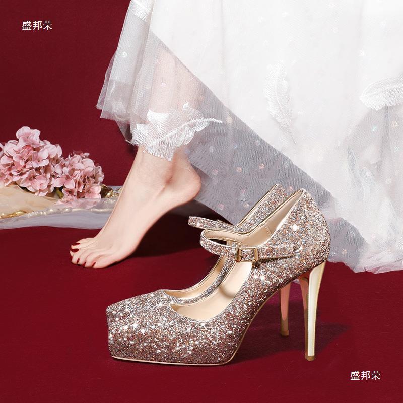 高跟鞋婚鞋新娘鞋禾秀婚纱两穿2024年新款不累脚主婚纱防水台水晶