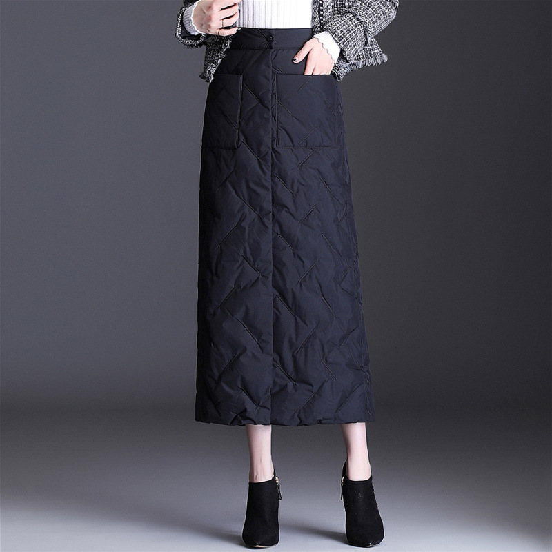 羽绒棉半身裙女冬中长款a字裙一片式冬装加厚保暖修身显瘦棉裙女