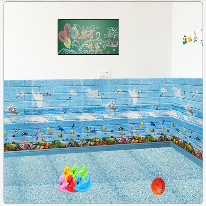 Self-Adhesive Cartoon Children's Room Wallpaper 3D Kindergarten Anti-Collision Wall Sticker Cozy Bedroom Decorative Wallpaper Wholesale