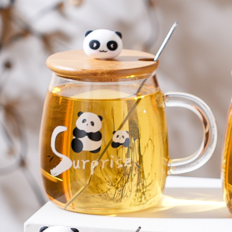 Glass Cartoon Panda Good-looking High Temperature Resistant Glass with Handle Creative Student Cup Breakfast Cup Milk Cup
