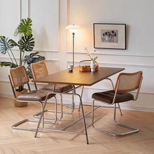 北欧实木餐桌椅中古风简约长桌原木桌子工作台餐厅家用现代不锈钢