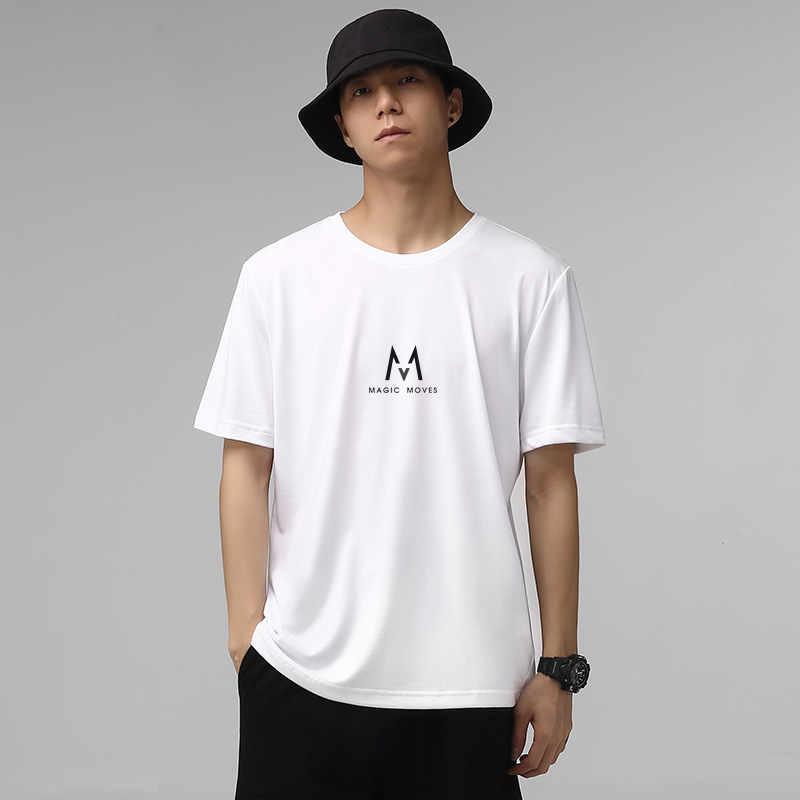 Liquid Ammonia Mercerized Cotton Short-Sleeved T-shirt Men's 2023 New Summer Quick-Drying Ice Silk Cool Top Clothes Trendy Half Sleeve