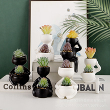 跨境陶瓷小人物花盆创意多肉绿植花瓶容器家居桌面装饰工艺品摆件