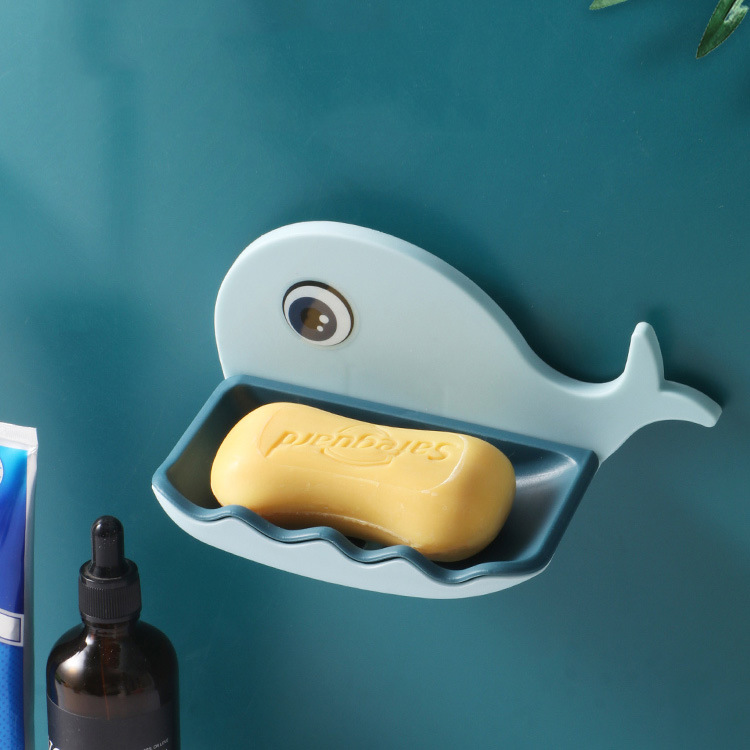 Creative Wall-Mounted Dancing Whale Soap Dish Bathroom Double Layer Drain Soap Box Bathroom Punch-Free Soap Holder