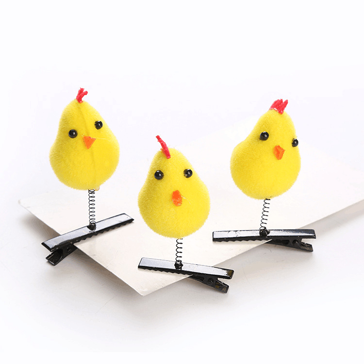 Small Yellow Duck Hair Clip Hairpin Red Love Yellow Chicken Spring Hair Accessories Selling Cute Gadget Push Small Hairpin Three-Dimensional Little Duck