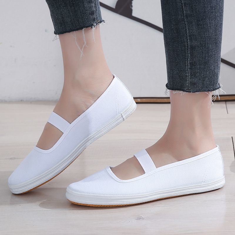 工鞋女款白护士鞋学校指定小白白色球鞋白网鞋帆布鞋体操表演厂家