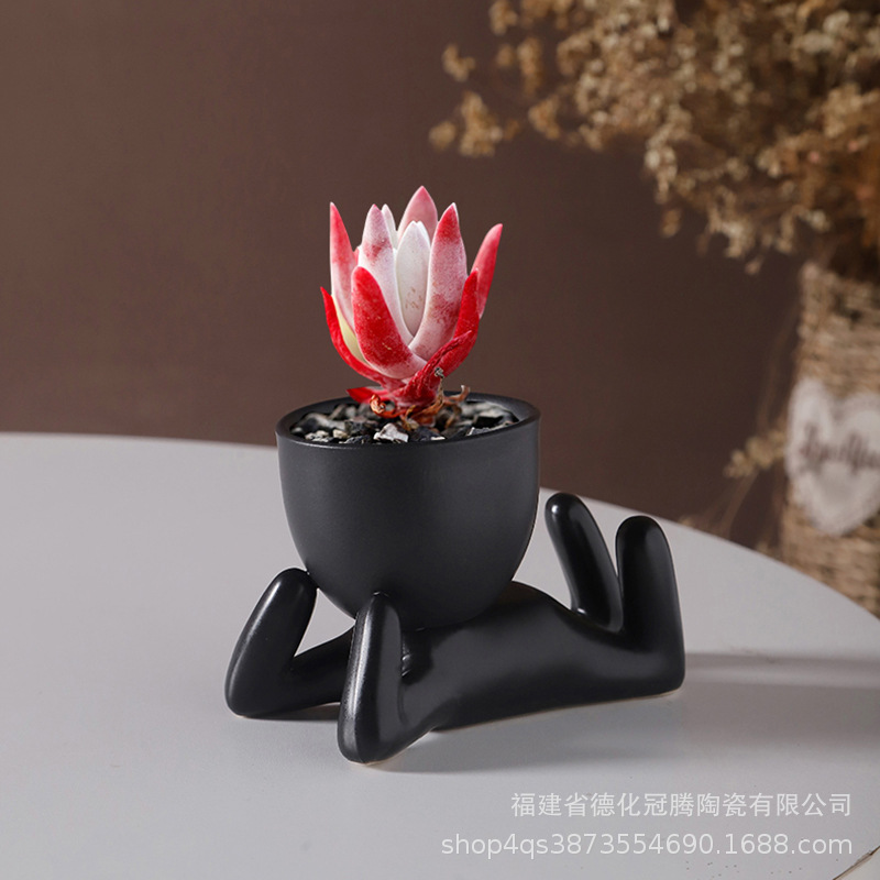 Ins Nordic Modern Ceramic Little Figure Succulent Flower Pot Creative Green Plants Pot Home Desktop Crafts Ornaments