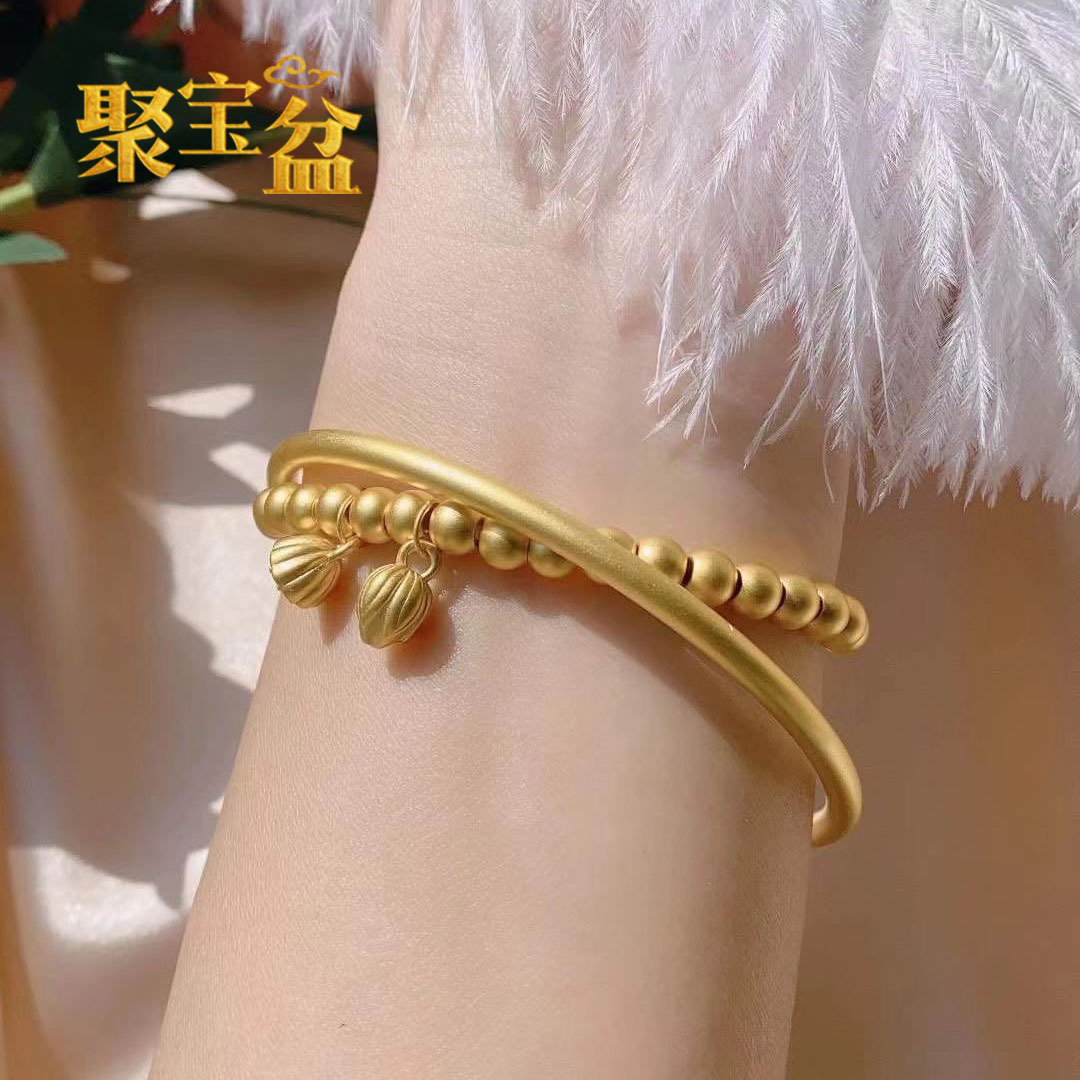 999足金两世欢手镯手链古法传承3d硬金莲莲蓬花苞莲子黄金手镯