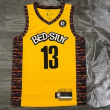 篮球服篮网队纪念版黄色迷彩杜兰特欧文篮球服NBA球衣一件代发