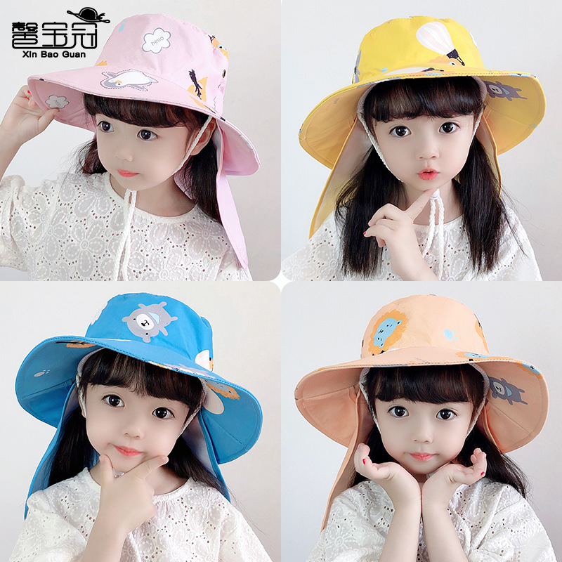 1015 Summer Children's Sun Hat Men's and Women's Baby Fisherman Hat Sun Hat with Shawl Outdoor Sun Protection Children's Hat