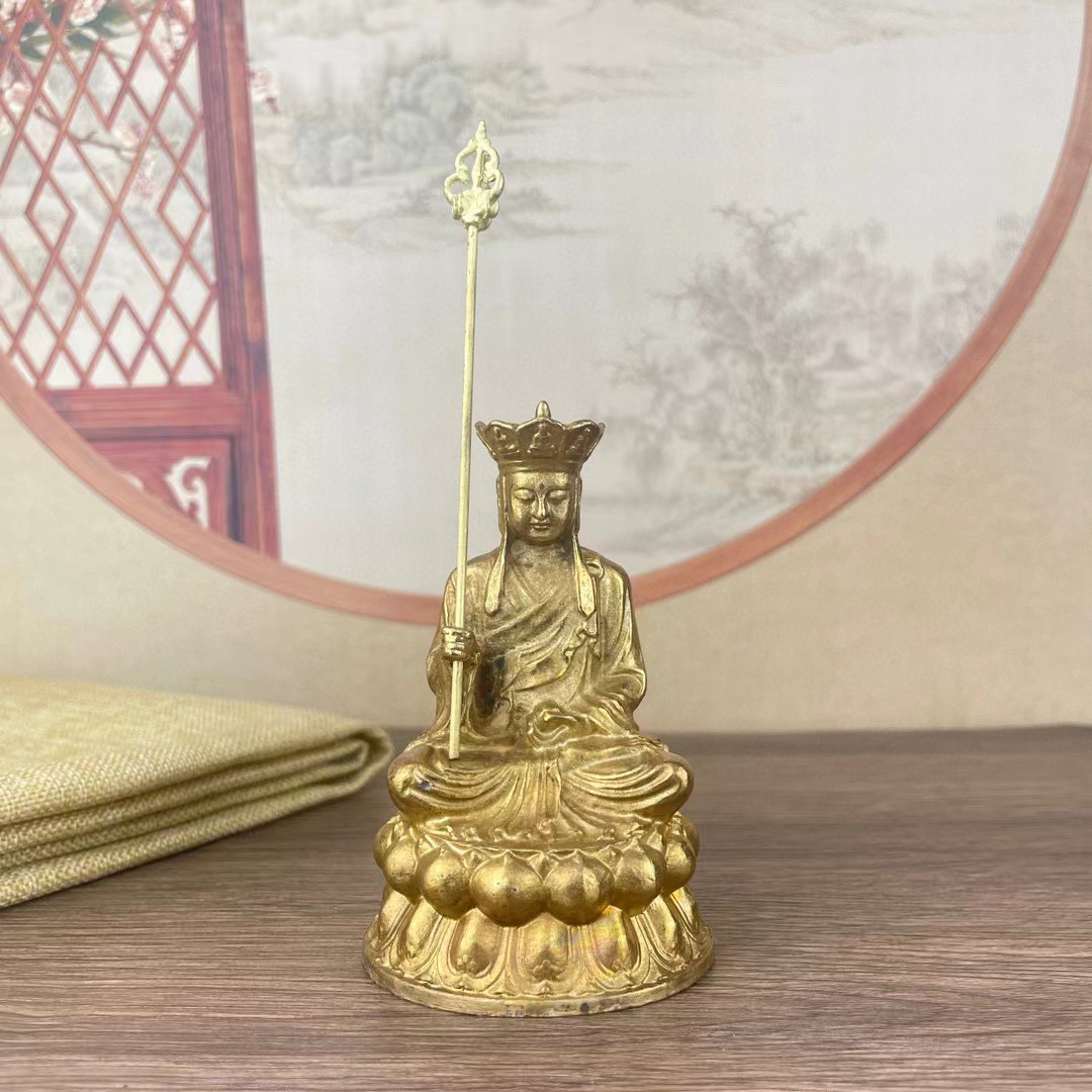 真品铜九华山地藏王佛像居家供奉黄铜家用地藏王菩萨摆件小铜佛像