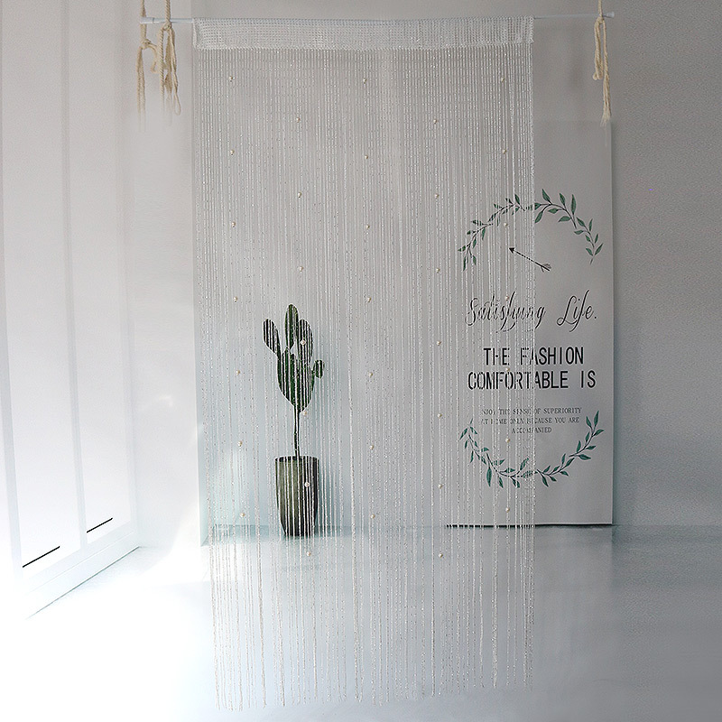 Curtain Line Flat Silver Factory Pearl Door Curtain Exclusive for Cross-Border Living Room Partition Curtain Line Punch-Free Wedding Silver Silk Tassel Curtain