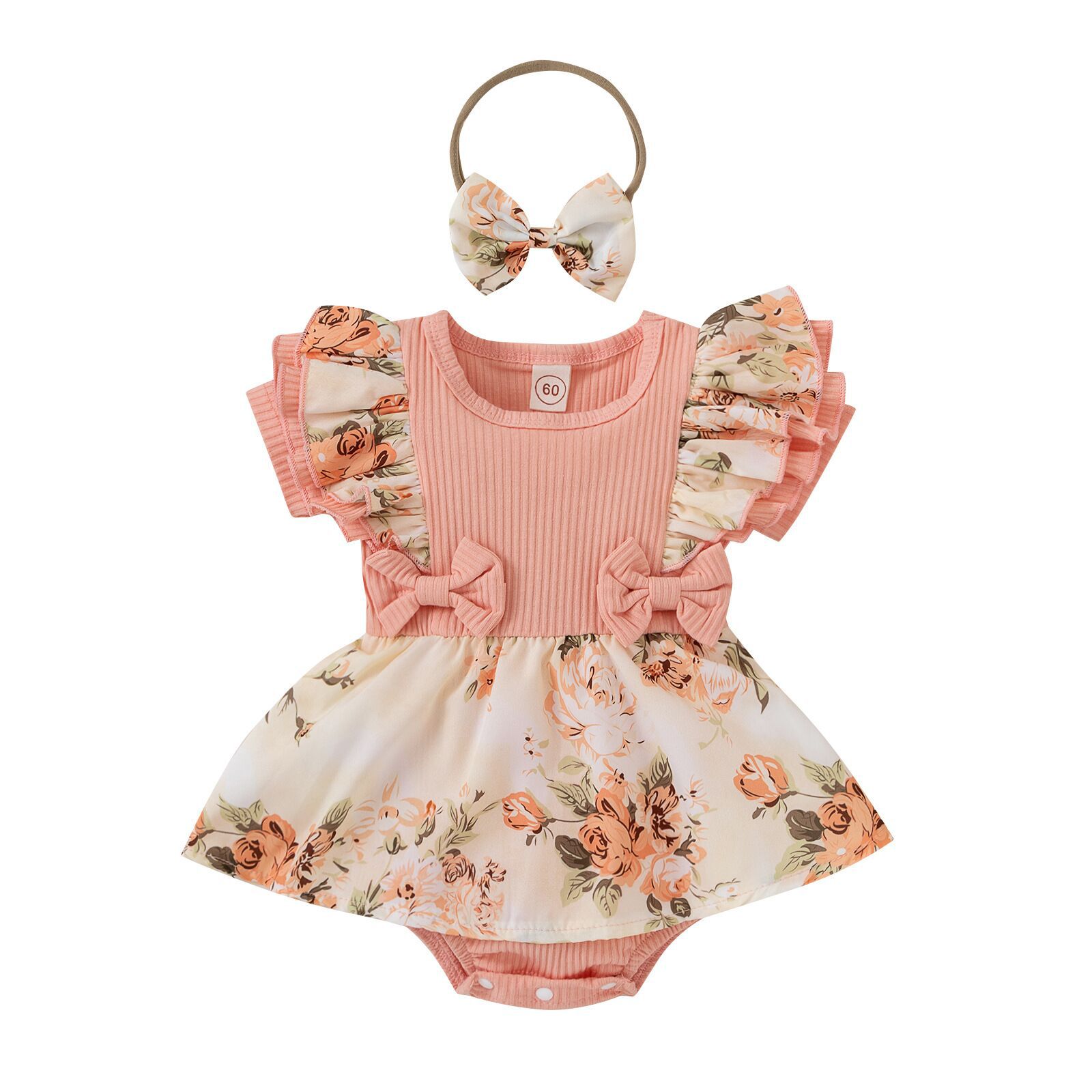 Ins Style Summer Sunken Stripe Rompers Jumpsuit Baby's Gown 1 Year Old Baby Floral Bag Fart Clothes Cross-Border Baby's Romper Baby Clothes