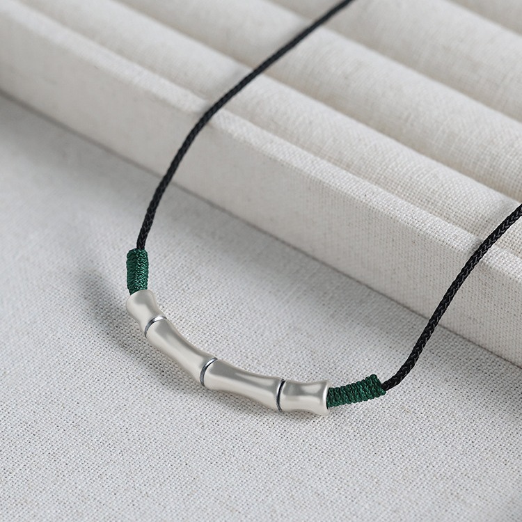 节节高升个性时尚竹节项链女生小众轻奢吊坠男女古风编织锁骨链