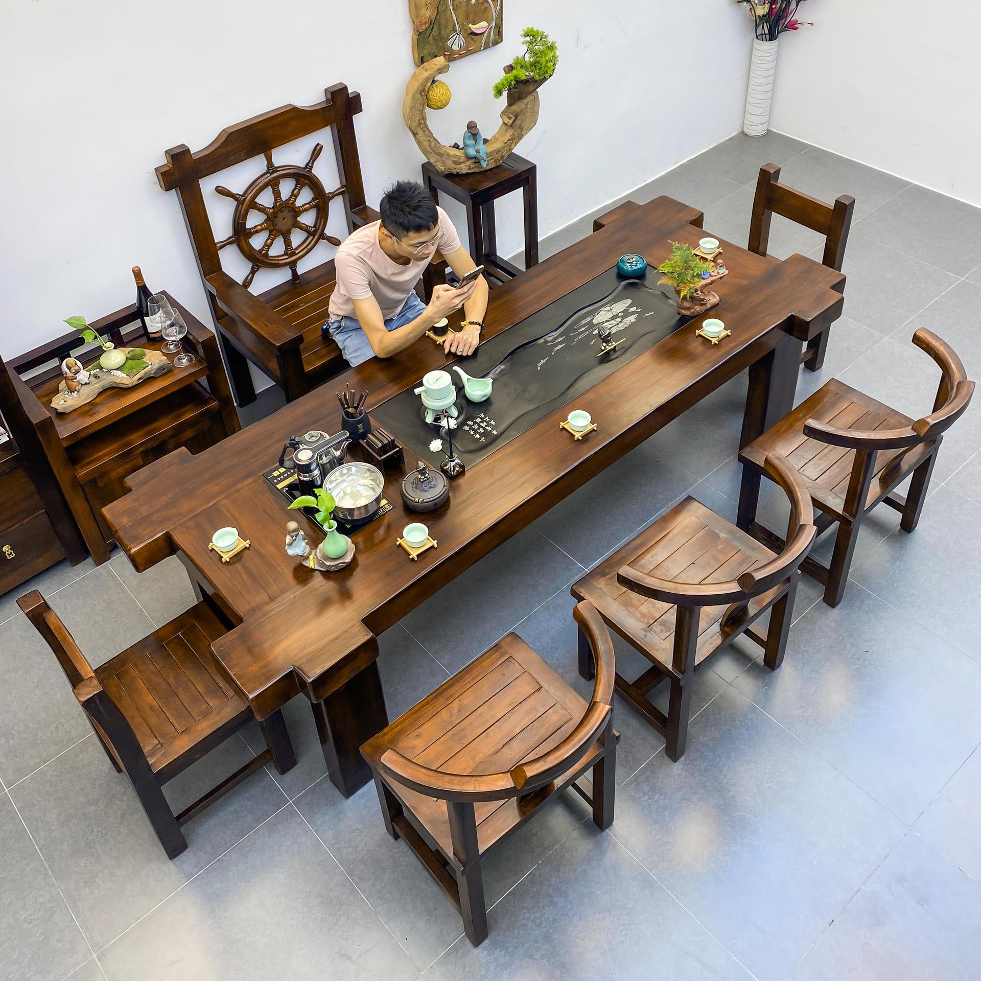 老船木茶桌椅组合功夫茶台实木家用泡茶茶座桌椅茶具茶几套装一体