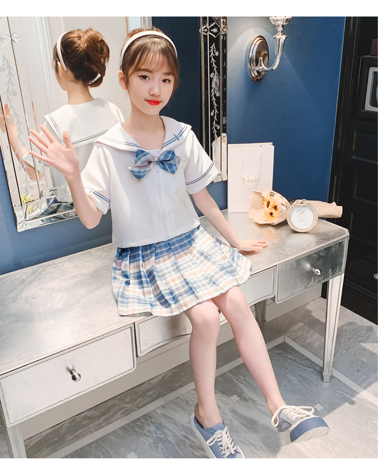 女童套装夏装2021年新款韩版儿童jk学院风套裙大童洋气短袖两件套