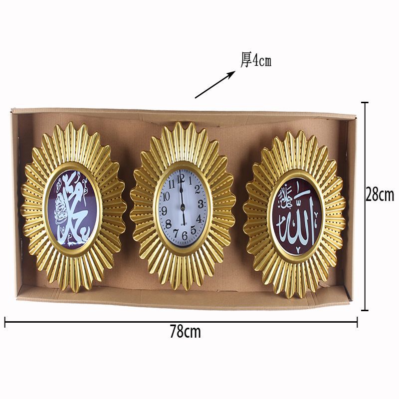 Fashion Creative Mute Aven Gilding Triple Wall Clock Home Living Room Bedroom Clock Sofa Background Decoration Clock