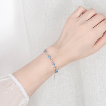 新款韩版时尚s999银饰品水晶锆石蓝水晶爱心手链女情侣手饰手链