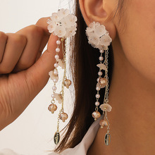 珍珠花朵轻奢高级感无耳洞耳环气质耳夹流苏垂坠感2023新款耳饰