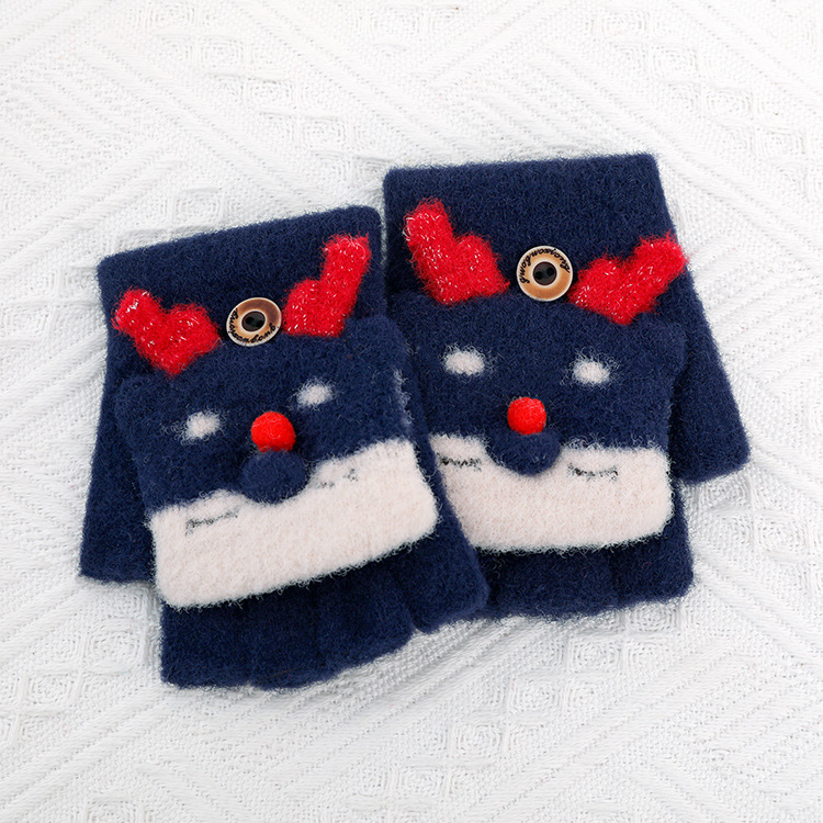 Winter Children's Half Finger Gloves Cute Warm Gloves Cartoon Velvet Gloves 