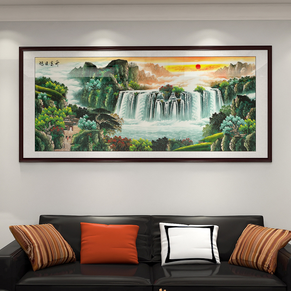 旭日东升山水画风水靠山招财中式客厅装饰画办公室挂画国画壁画