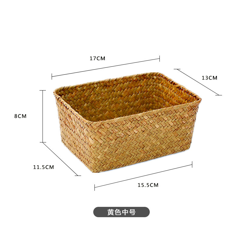 Seaweed Storage Box Rattan and Bamboo Weaving Straw Desktop Living Room Mini Storage Basket Kitchen Woven Storage Basket