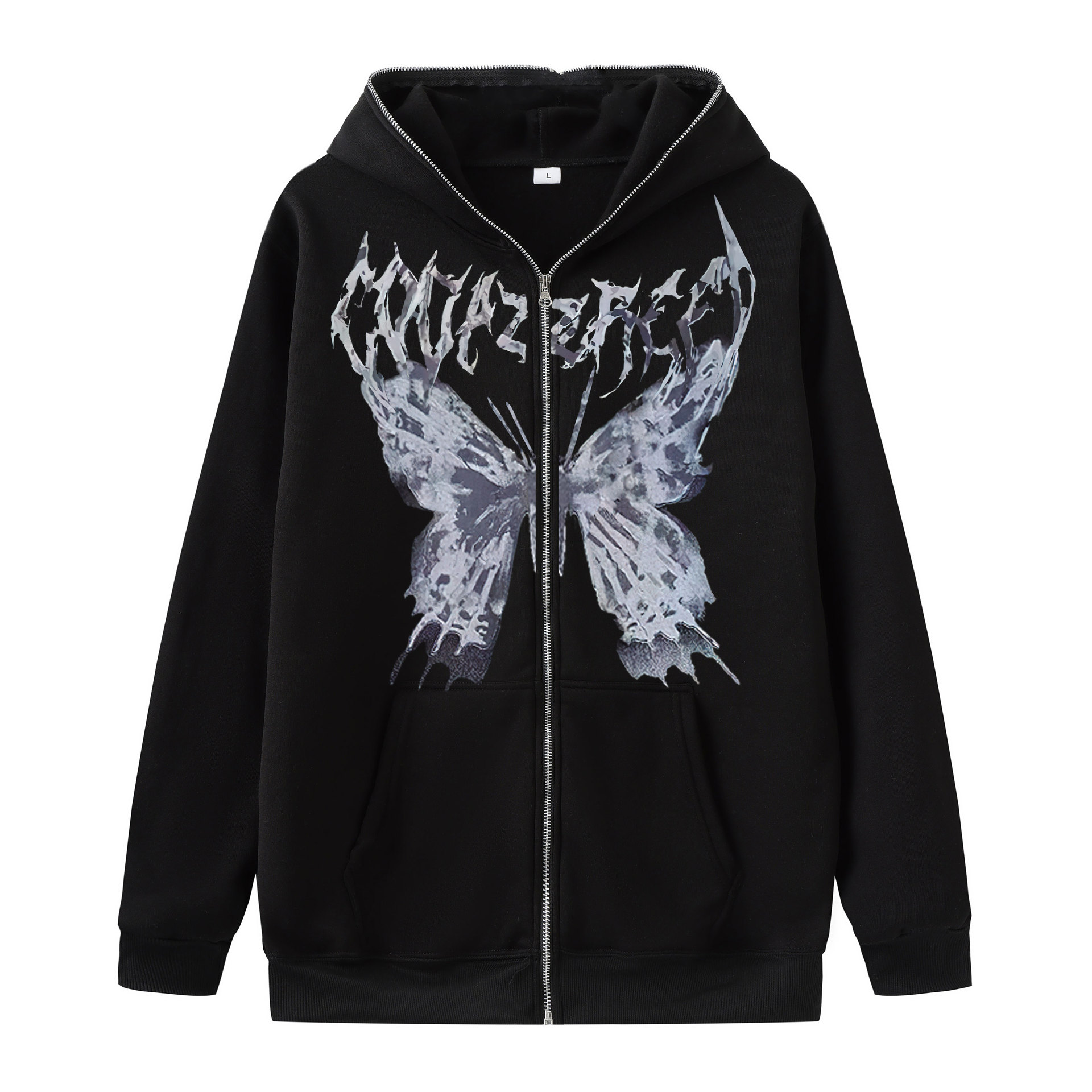 跨境连帽卫衣现货 拉链卫衣秋冬欧美蝴蝶卫衣哥特风运动连帽外套