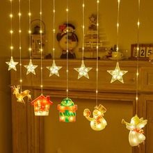 新款圣诞树装饰皮线灯彩绘窗帘氛围装饰灯防水雪人星星ins灯串跨
