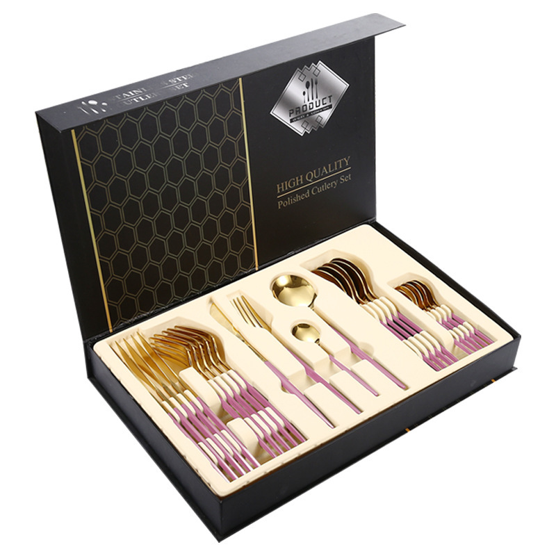 Cross-Border Amazon Stainless Steel Western-Style Tableware Set Steak Knife, Fork and Spoon Gift Box Portugal 24-Piece Tableware Set