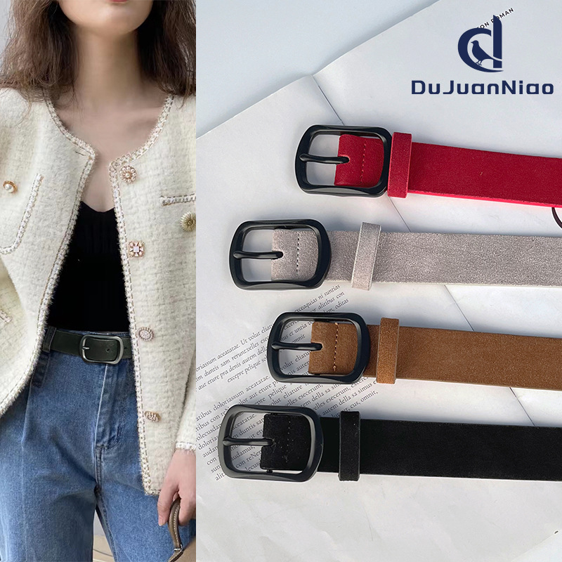 Frosted Suede Genuine Leather Women's Belt Cowhide Retro Simple Fashion Matching Casual Pants Jeans Belt Women