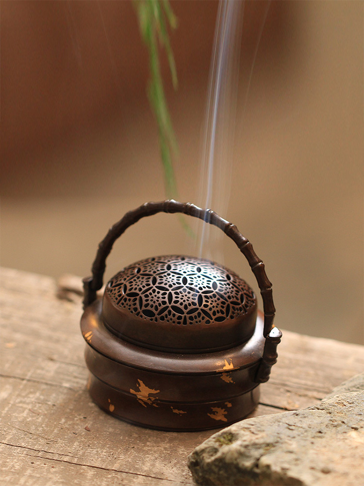 文化创意古代手炉纯铜香炉随身取暖手炉烧炭仿古香熏炉盘香炉批发