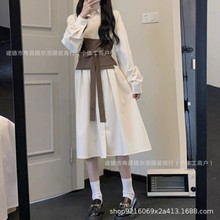 温柔风法式白色衬衫连衣裙子女春秋2024新款高级收腰显瘦绝美长裙