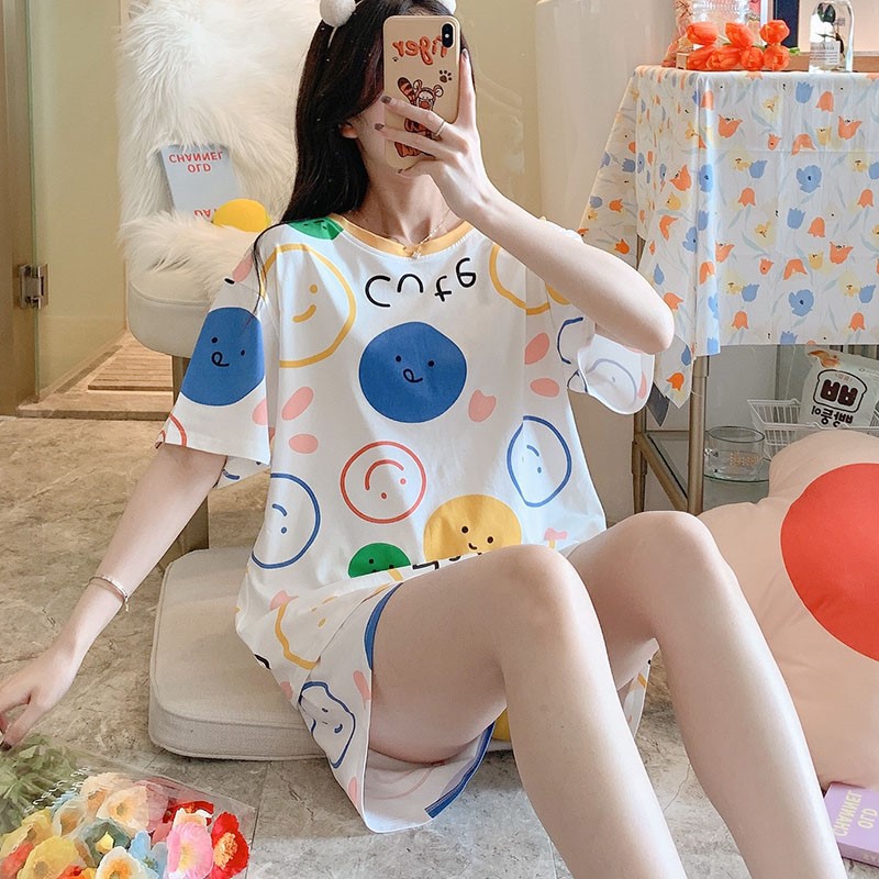 2021 New Summer Pajamas Women's Short Sleeve Thin Ins Style Home Wear Summer Cute Student Two-Piece Suit