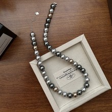 S925纯银韩版小众设计感渐变强光珍珠项链韩系时尚简约锁骨链