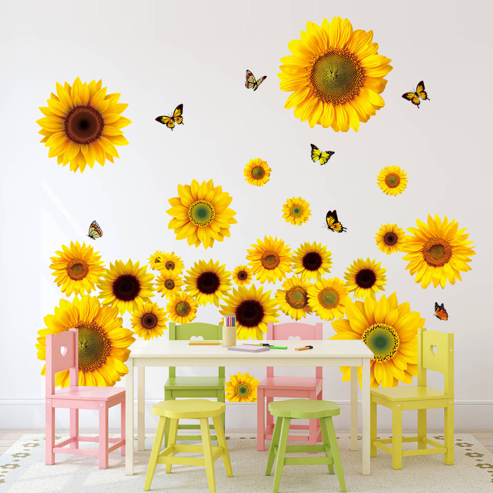 向日葵彩色蝴蝶创意墙贴客厅卧室书房背景墙墙角装饰pvc自粘贴画